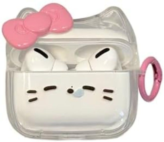 ELVRLA Transparent Clear Earphone Case for AirPods 4, Cute Lovely Cat Face Soft TPU Silicone Case, Kitty Ear AirPods 4 Cover Protective Skin Shockproof Protector for iPod Earbuds -Sleeping Cat - Image 1