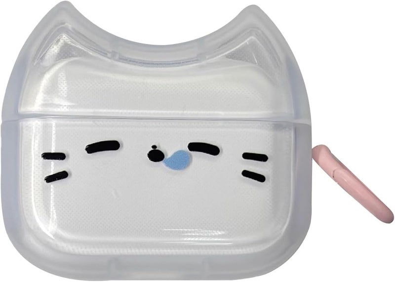 ELVRLA Transparent Clear Earphone Case for AirPods 4, Cute Lovely Cat Face Soft TPU Silicone Case, Kitty Ear AirPods 4 Cover Protective Skin Shockproof Protector for iPod Earbuds -Sleeping Cat - Image 2