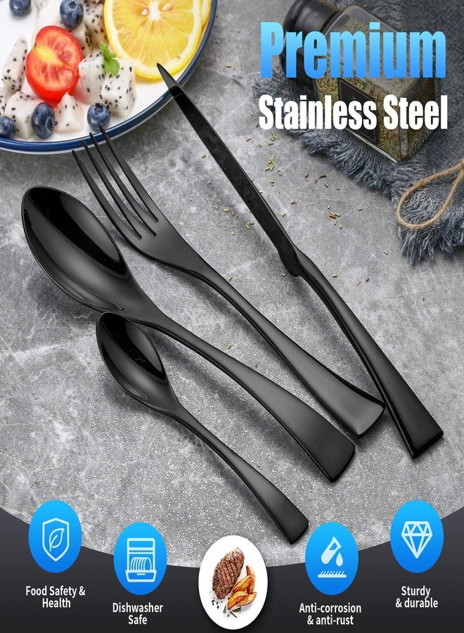 Lemeya 24 Pieces Black Silverware Set for 6,Heavy Duty 18/10 Stainless Steel Flatware Set with Forged Stand Knife,Modern Cutlery Utensil Set,Mirror Polished,Dishwasher Safe - Image 2