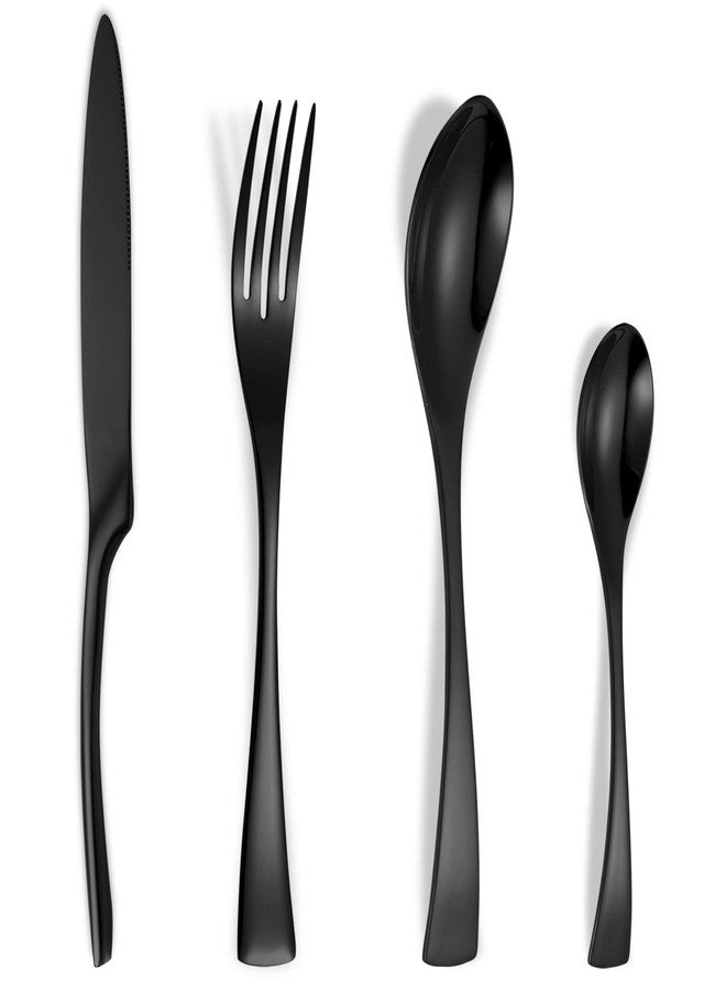 Lemeya 24 Pieces Black Silverware Set for 6,Heavy Duty 18/10 Stainless Steel Flatware Set with Forged Stand Knife,Modern Cutlery Utensil Set,Mirror Polished,Dishwasher Safe - Image 1
