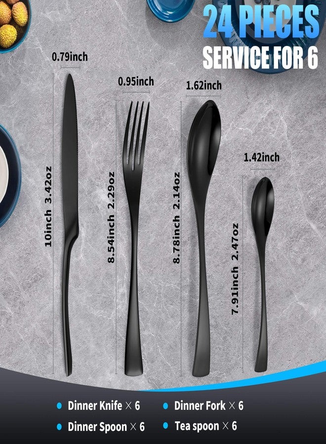 Lemeya 24 Pieces Black Silverware Set for 6,Heavy Duty 18/10 Stainless Steel Flatware Set with Forged Stand Knife,Modern Cutlery Utensil Set,Mirror Polished,Dishwasher Safe - Image 3