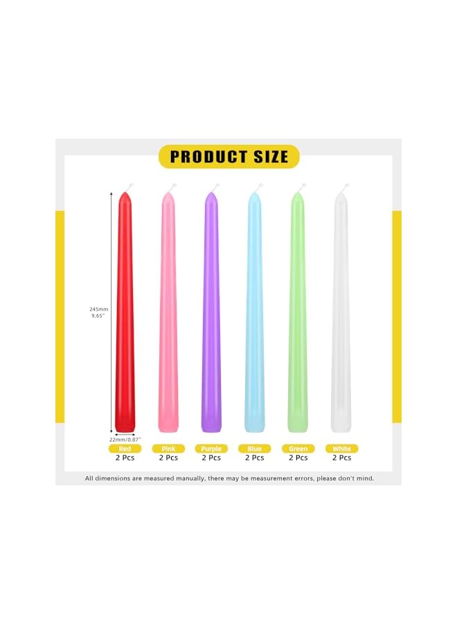 Green Tiger 12Pcs 6 Colors Taper Candles, 10 Inch Tall Colored Taper Candles Unscented Tapered Candles Smokeless Candlesticks for Home Décor Prayer Meditation Christmas - Image 2