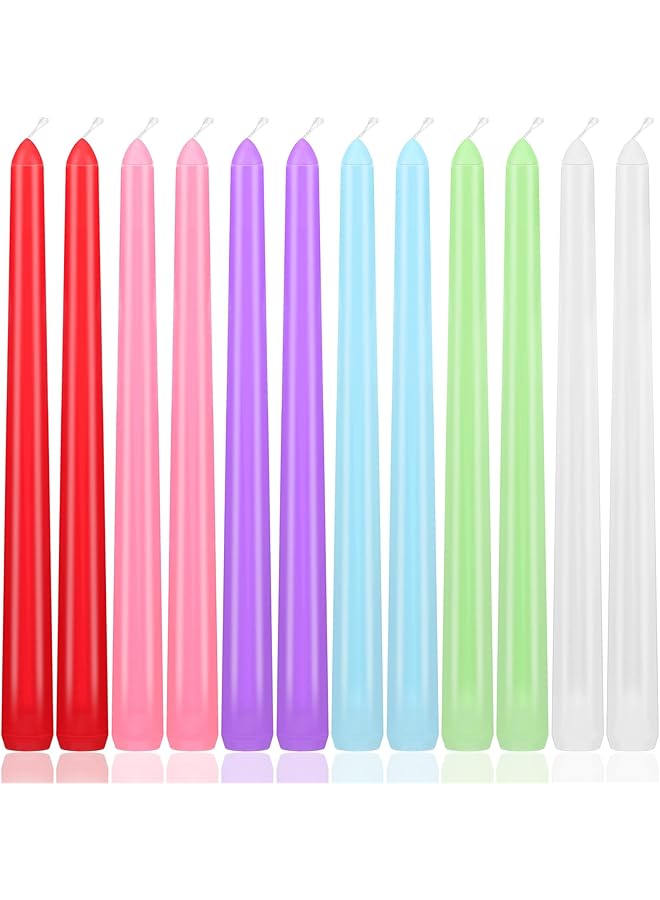 Green Tiger 12Pcs 6 Colors Taper Candles, 10 Inch Tall Colored Taper Candles Unscented Tapered Candles Smokeless Candlesticks for Home Décor Prayer Meditation Christmas - Image 1