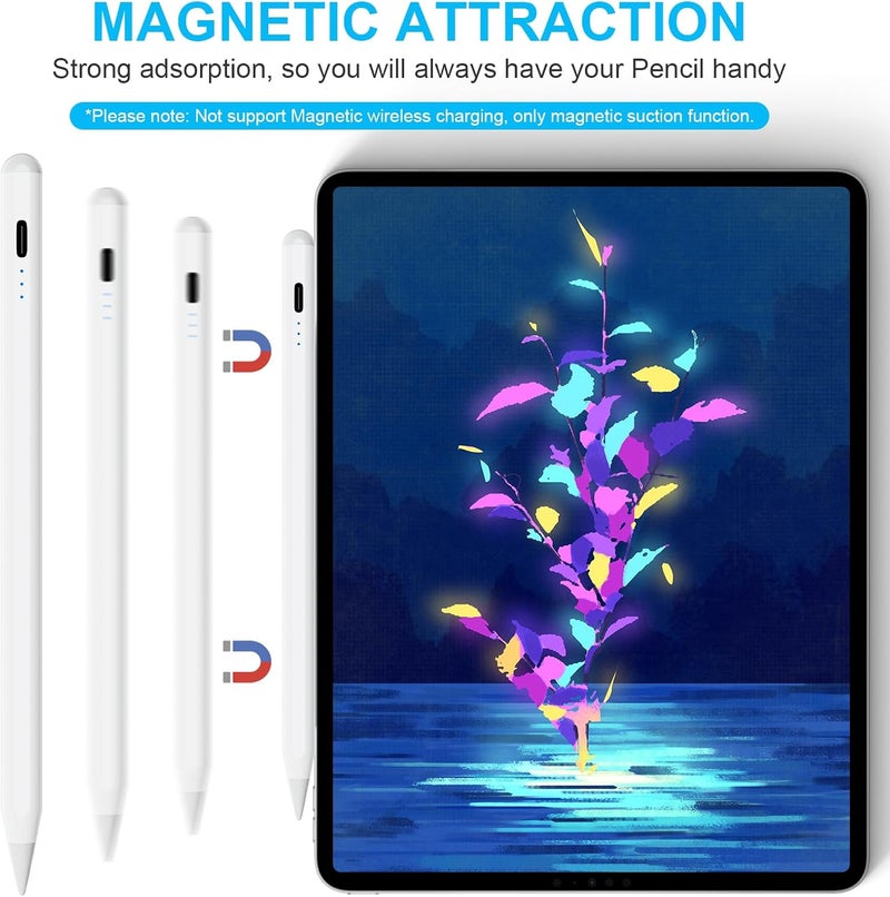 Kingone Stylus Pen,ipad Pencil With Ultra High Precision &Tilt Sensitivity,LED Power Display Strong Magnetic,Prevents False Touch,Universal iPad Stylus Pencil for iPa d 2018 & Later (White) - Image 4