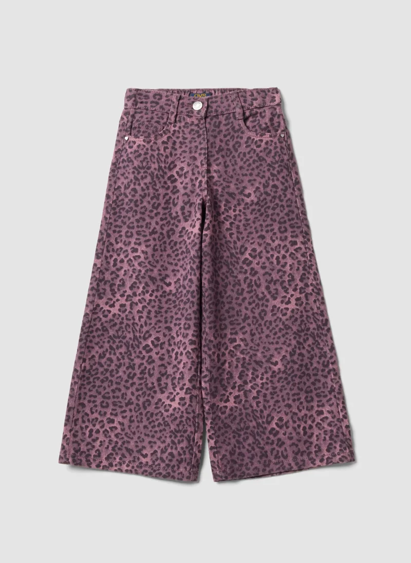 Ovs  OVS Purple Wide-Leg Pure Cotton Trousers With Animal Print For Girls for Women | Best Price UAE