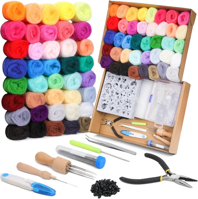 Mayboos Needle Felting Starter Kit,Wool Roving 40 Colors Set, Wool Felt Tools with Instruction Included for Felted Animal Needle Felting Supplies - Image 1
