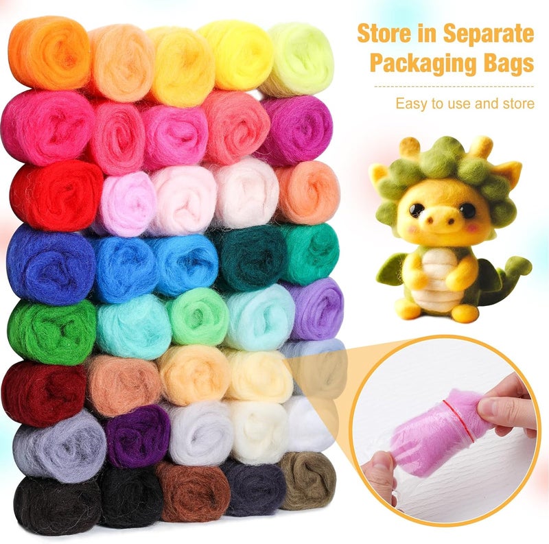 Mayboos Needle Felting Starter Kit,Wool Roving 40 Colors Set, Wool Felt Tools with Instruction Included for Felted Animal Needle Felting Supplies - Image 3