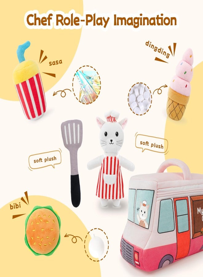 JUSTQUNSEEN Stuffed Plush Chef Kit for Baby Toddler, 6-Piece My Little Playset, Sensory Pretend Play Toy with Food Truck/Cat Chef/Spatula, Boy Girl Infant Newborn Gifts - Image 3