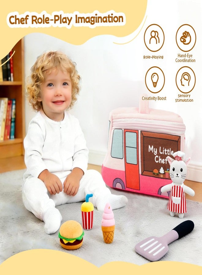 JUSTQUNSEEN Stuffed Plush Chef Kit for Baby Toddler, 6-Piece My Little Playset, Sensory Pretend Play Toy with Food Truck/Cat Chef/Spatula, Boy Girl Infant Newborn Gifts - Image 4