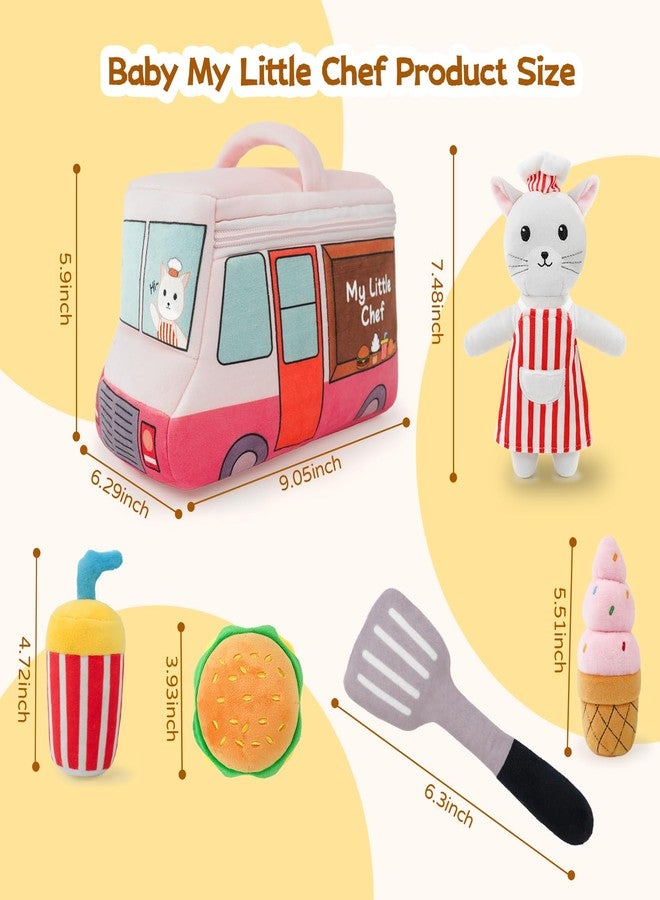 JUSTQUNSEEN Stuffed Plush Chef Kit for Baby Toddler, 6-Piece My Little Playset, Sensory Pretend Play Toy with Food Truck/Cat Chef/Spatula, Boy Girl Infant Newborn Gifts - Image 2