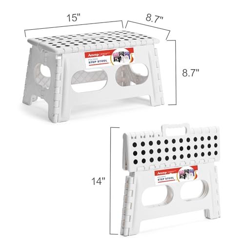 ACSTEP Folding Step Stool 9 Inch,15-Inch Extra Wide Heavy Duty Stepping Stool More Safe and Comfortable Non Slip Foldable Step Stool for Kids and Adults White - Image 4