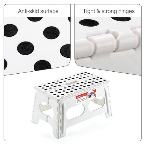 ACSTEP Folding Step Stool 9 Inch,15-Inch Extra Wide Heavy Duty Stepping Stool More Safe and Comfortable Non Slip Foldable Step Stool for Kids and Adults White - Image 3