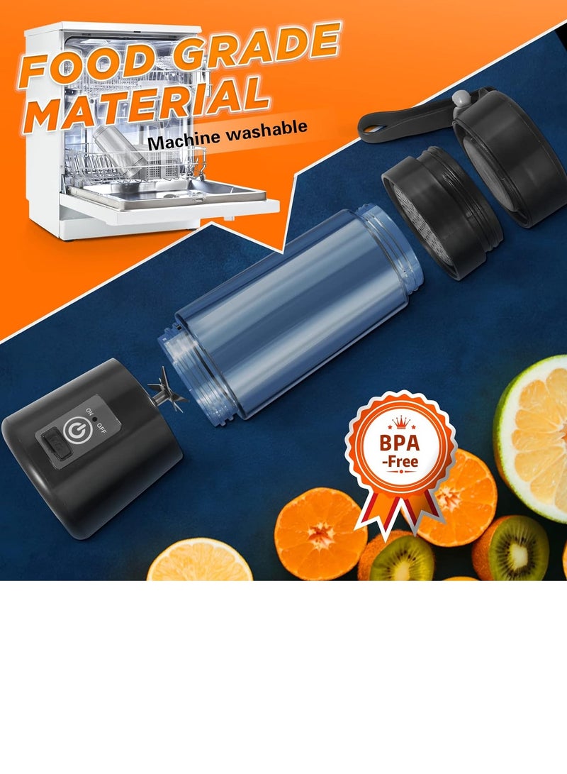 مخطوطات كوب خلاط محمول عالي الجودة مزود بستة شفرات، خلاط عصارة كهربائي بمنفذ USB، خلاط صغير محمول للمشروبات المخفوقة والعصائر، 380 مل، رائع للخلط - أسود - Image 4