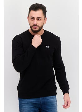 LEE Men Crew Neck Embroidered Logo Long Sleeves Sweatshirt, Black  - Image 1