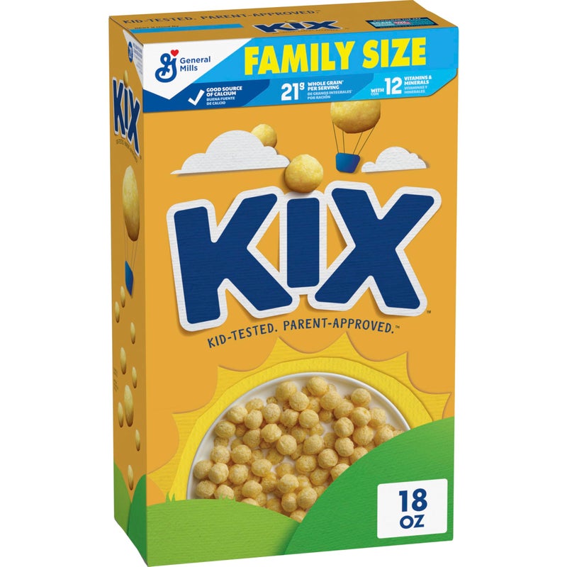 Kix Whole Grain Breakfast Cereal, Crispy Corn Cereal Puffs, Family Size, 18 oz - Image 1