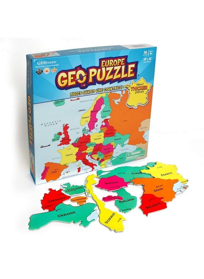 Geotoys - Geopuzzle Europe Educational Kid Toys For Boys And Girls, 58 Piece Geography Jigsaw Puzzle, Jumbo Size Kids Puzzle Ages 4 And Up - Image 1