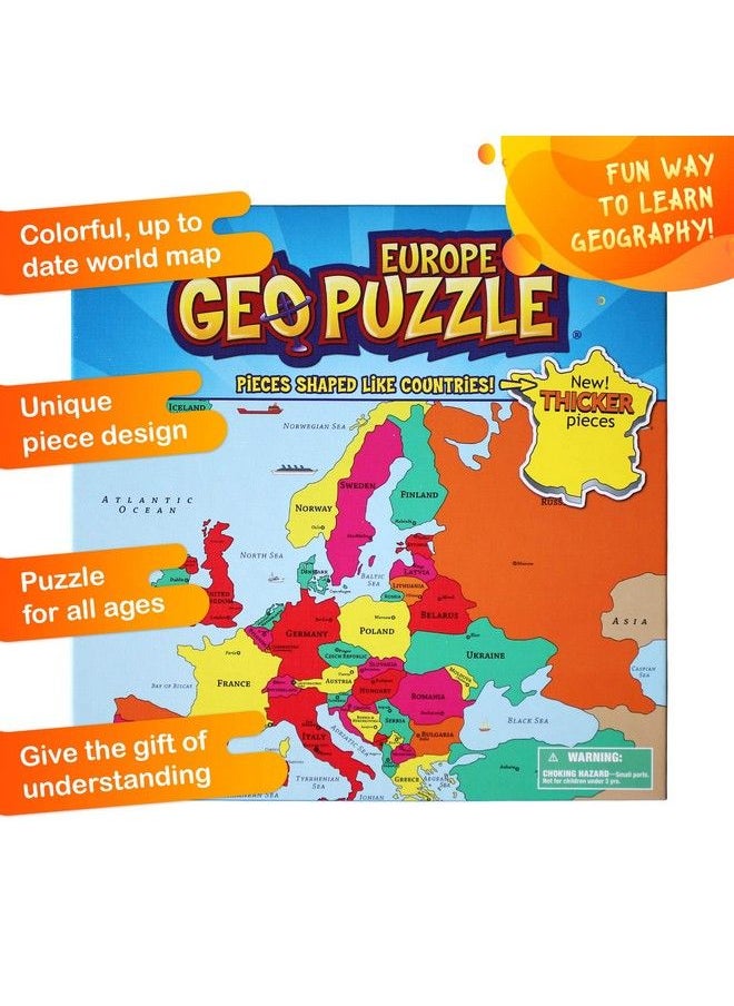 Geotoys - Geopuzzle Europe Educational Kid Toys For Boys And Girls, 58 Piece Geography Jigsaw Puzzle, Jumbo Size Kids Puzzle Ages 4 And Up - Image 1