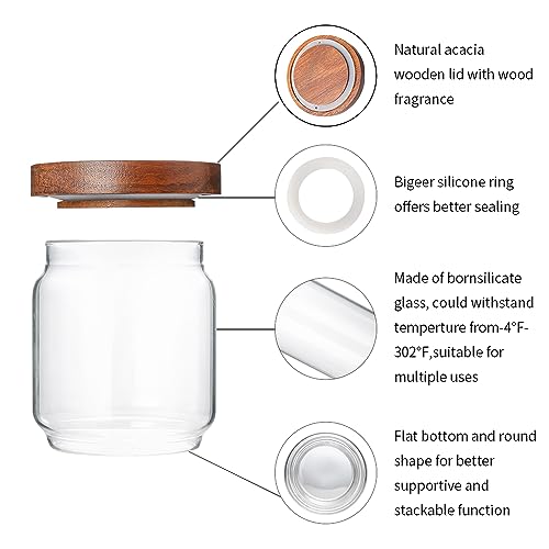 Homtop Glass Storage Containers Set of 4, 15 FL OZ High Borosilicate Glass Jars Kitchen Food Canisters with Acacia Wood Lids for Coffee Beans/Sugar/Tea/Nuts - Image 4