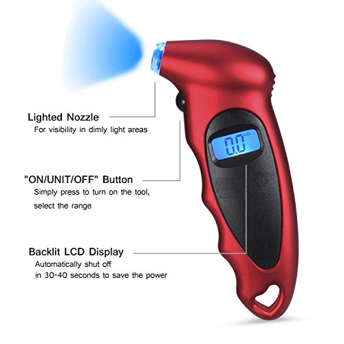 KeepCart Digital Tyre Pressure Gauge 150 PSI 4 Settings Digital Tire Pressure Checker with Backlit LCD and Non-Slip Grip for Car Truck SUV Motorcycle Bicycle Auto Accessories - Image 3