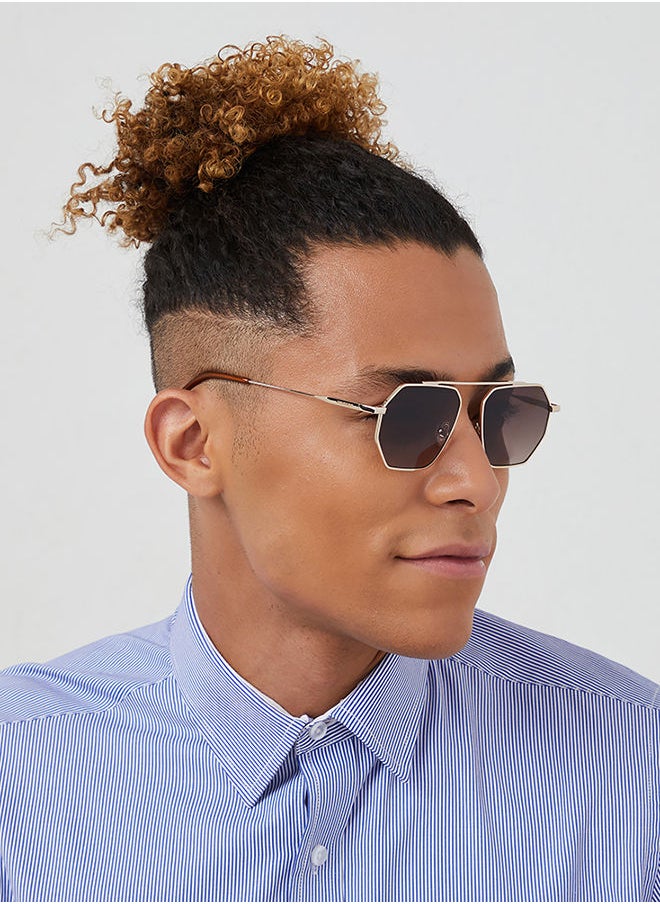 30Sundays - 30Sundays HALCYON,Men Sunglasses, Geometric Sunglasses, UV Protection: UV400 (Gold,Brown) - Image 1