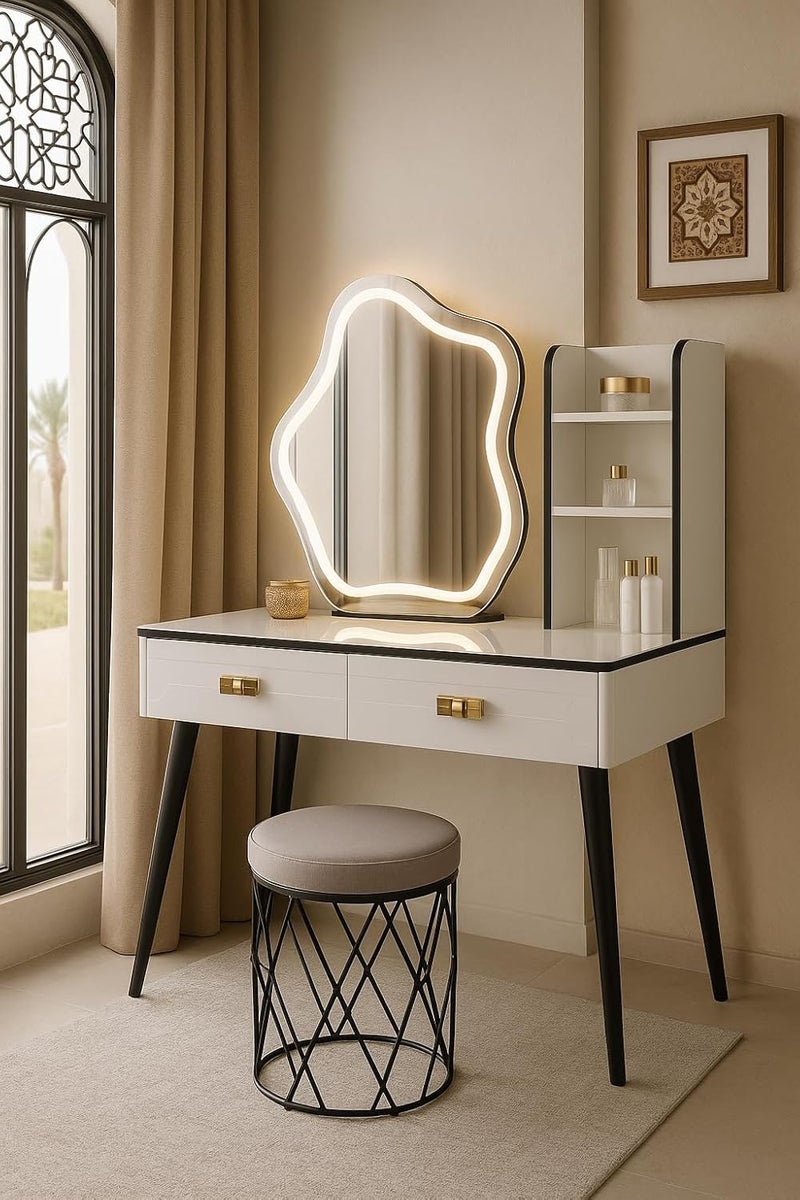 Harmony Homes Vanity Desk with LED Lighted Mirror – Makeup Table with Touch Sensor & Multiple Light Modes – 2 Drawers & 3 Storage Cabinets - Image 3