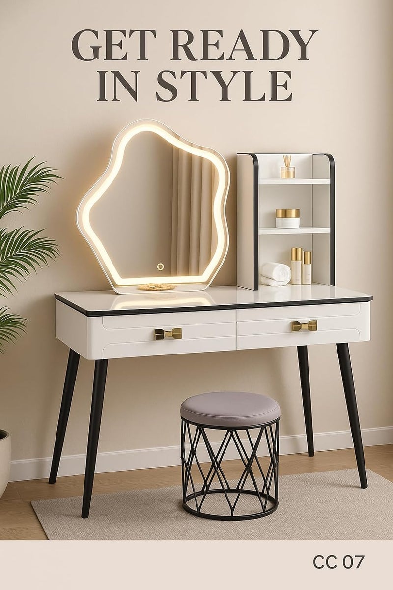 Harmony Homes Vanity Desk with LED Lighted Mirror – Makeup Table with Touch Sensor & Multiple Light Modes – 2 Drawers & 3 Storage Cabinets - Image 4