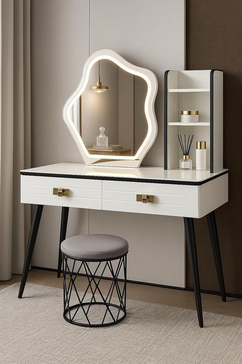 Harmony Homes Vanity Desk with LED Lighted Mirror – Makeup Table with Touch Sensor & Multiple Light Modes – 2 Drawers & 3 Storage Cabinets - Image 5
