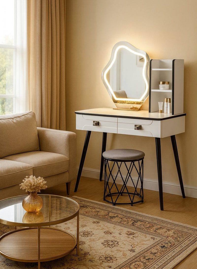 Harmony Homes Vanity Desk with LED Lighted Mirror – Makeup Table with Touch Sensor & Multiple Light Modes – 2 Drawers & 3 Storage Cabinets - Image 1