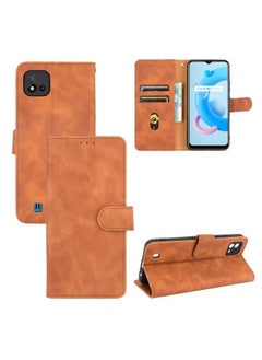 HuHa Case Cover For Realme C11 2021 / Realme C20 Solid Color Skin Feel Magnetic Buckle Horizontal Flip Calf Texture PU Leather Case with Holder & Card Slots & Wallet Brown 