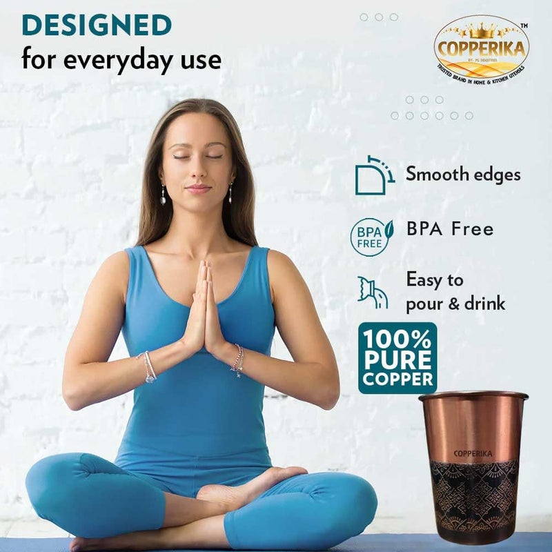 Copperika Original 100 Pure Copper Glass with Half Antique Design Volume 300 ml Pack of 2 Drinking Serving Water Heavy Build Eco Friendly with Ayurvedic Other Health Benefits - Image 4