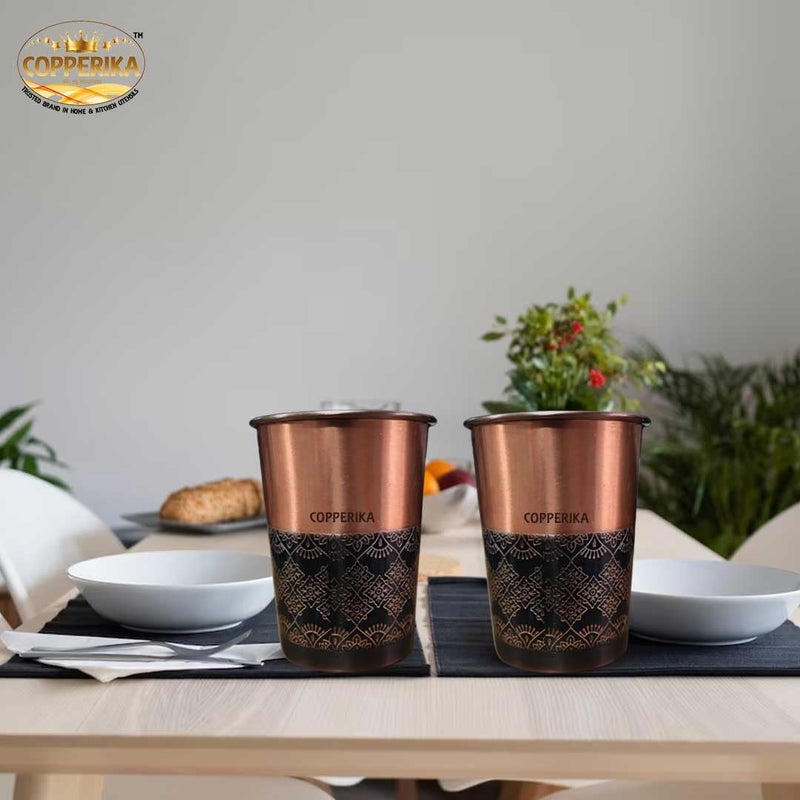 Copperika Original 100 Pure Copper Glass with Half Antique Design Volume 300 ml Pack of 2 Drinking Serving Water Heavy Build Eco Friendly with Ayurvedic Other Health Benefits - Image 5