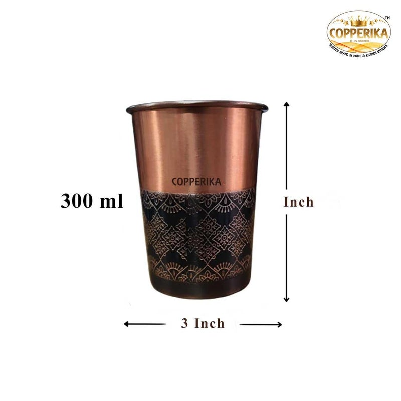 Copperika Original 100 Pure Copper Glass with Half Antique Design Volume 300 ml Pack of 2 Drinking Serving Water Heavy Build Eco Friendly with Ayurvedic Other Health Benefits - Image 2