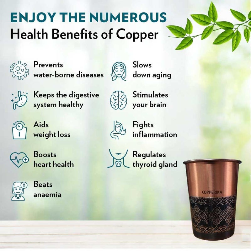 Copperika Original 100 Pure Copper Glass with Half Antique Design Volume 300 ml Pack of 2 Drinking Serving Water Heavy Build Eco Friendly with Ayurvedic Other Health Benefits - Image 3