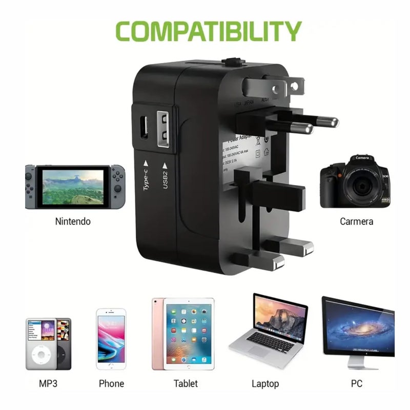 Candytech Latest Universal C12 Travel Adapter Worldwide USB TypC Ports Travel Adapter with Built in USB Charger Ports TypC Ports - Image 5