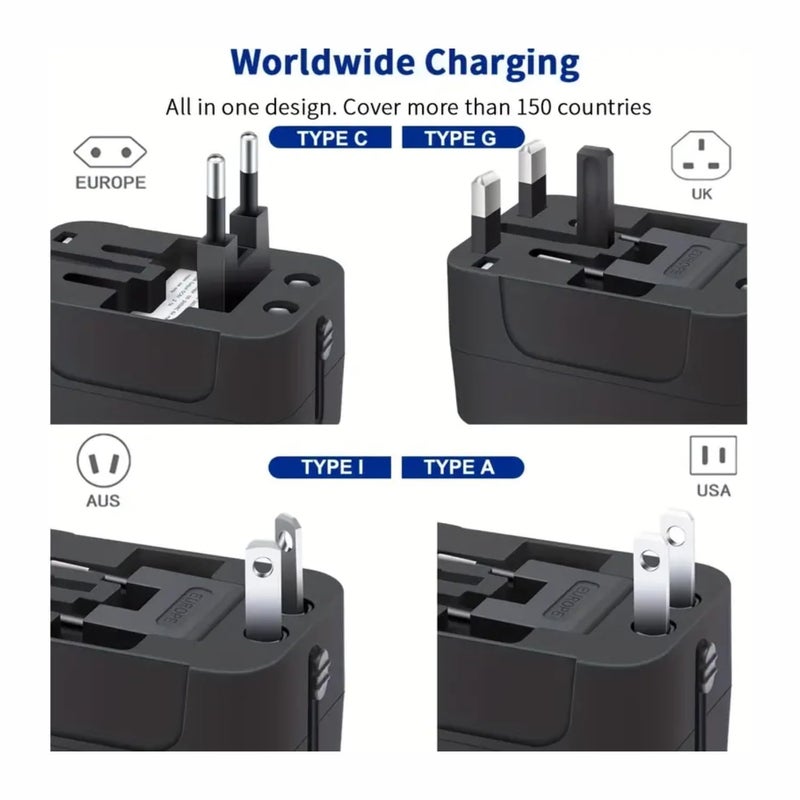 Candytech Latest Universal C12 Travel Adapter Worldwide USB TypC Ports Travel Adapter with Built in USB Charger Ports TypC Ports - Image 2