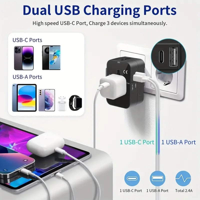 Candytech Latest Universal C12 Travel Adapter Worldwide USB TypC Ports Travel Adapter with Built in USB Charger Ports TypC Ports - Image 3