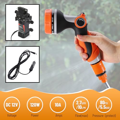Bang4buck Portable Intelligent Electric Pressure Washer Pump 120W 80PSI 12V Portable Pressure Powerful Washing Kit for Home, Car, Garden, Projects - Image 2