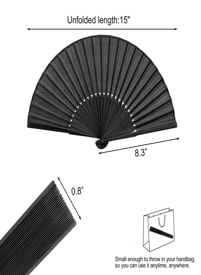 Quacc Black Folding Hand Held Fan Light Strong Thin Fabric Chinese Handheld Tai Ji Fan for Men and Women, Wedding, Dance, Kungfu, Martial Art, Decorations, Party Favor, Gift - Image 2