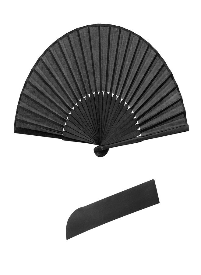 Quacc Black Folding Hand Held Fan Light Strong Thin Fabric Chinese Handheld Tai Ji Fan for Men and Women, Wedding, Dance, Kungfu, Martial Art, Decorations, Party Favor, Gift - Image 1