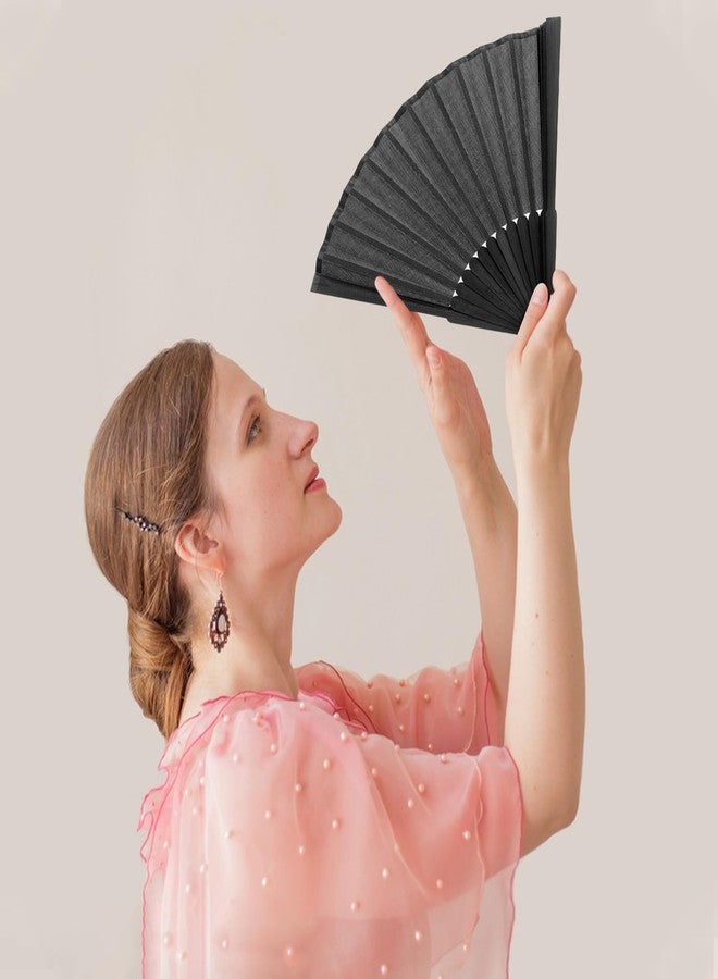 Quacc Black Folding Hand Held Fan Light Strong Thin Fabric Chinese Handheld Tai Ji Fan for Men and Women, Wedding, Dance, Kungfu, Martial Art, Decorations, Party Favor, Gift - Image 4