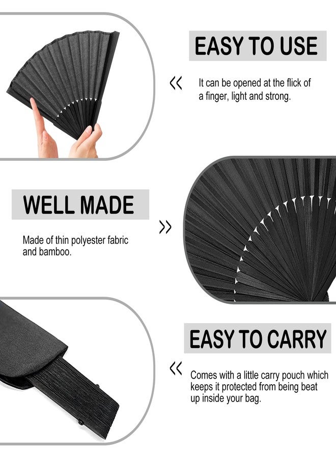 Quacc Black Folding Hand Held Fan Light Strong Thin Fabric Chinese Handheld Tai Ji Fan for Men and Women, Wedding, Dance, Kungfu, Martial Art, Decorations, Party Favor, Gift - Image 3