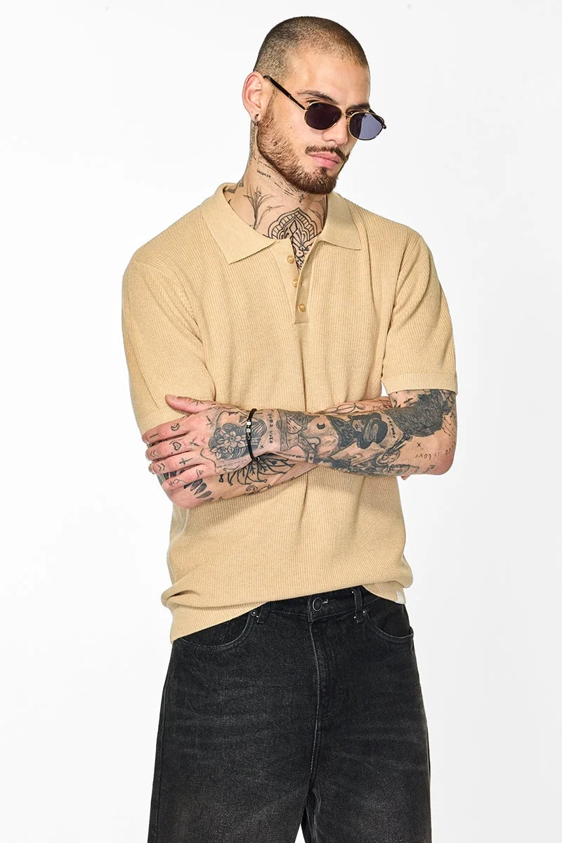 SNITCH Core Lab Beige Textured Polo T-Shirt