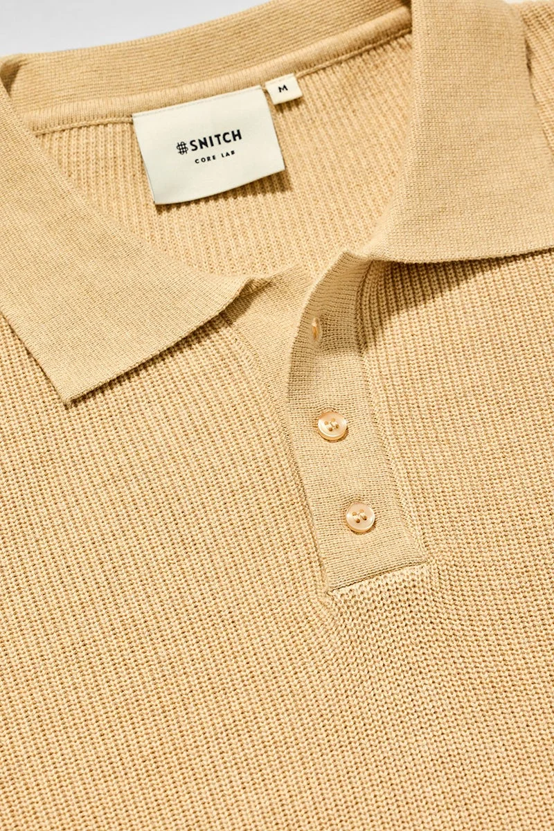 SNITCH Core Lab Beige Textured Polo T-Shirt