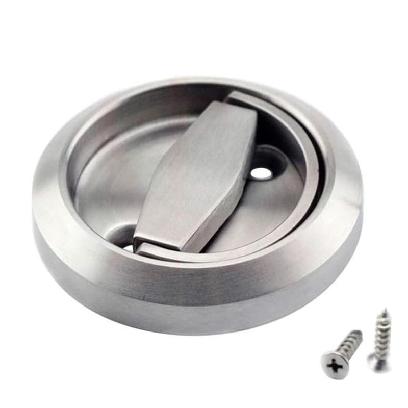 Hdtyyln 1pcs Round Recessed Pull Recessed Door Knob Cabinet Round Hidden Handle Embeded Concealed Brushed Stainless Steel Handle for Modern Bedroom Door Drawer Wardrobe Silver
