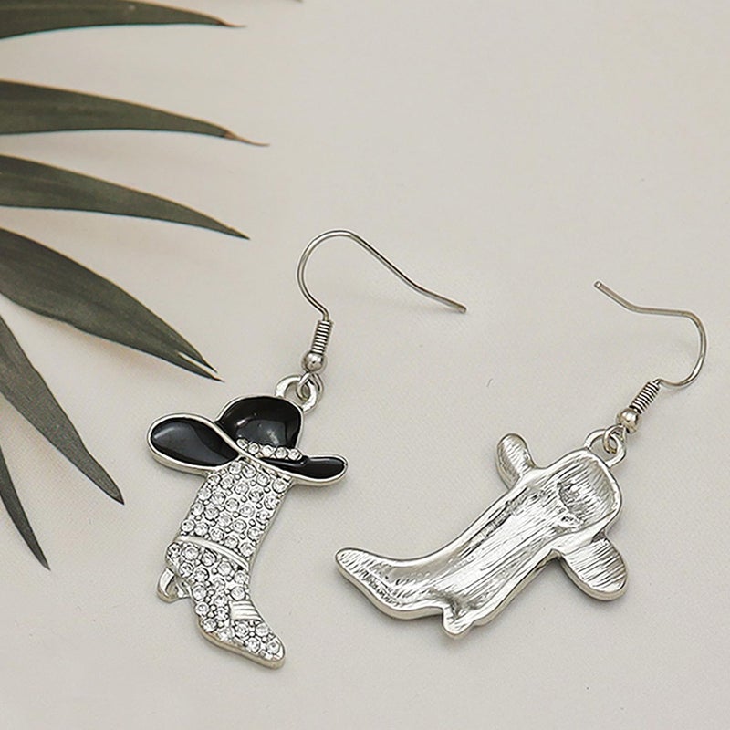 RechicGu Rhinestone Western Boots Earrings Cowgirl Cowboy Enamel Hat Bohemian Rodeo Boot Drop Dangle Earrings for Women Girls Gift Black Hat - Image 3