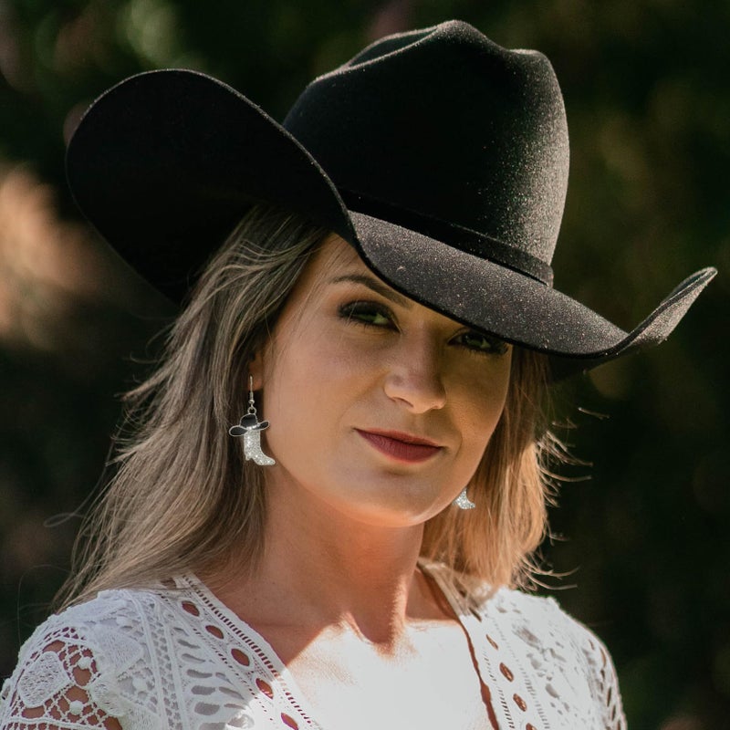 RechicGu Rhinestone Western Boots Earrings Cowgirl Cowboy Enamel Hat Bohemian Rodeo Boot Drop Dangle Earrings for Women Girls Gift Black Hat - Image 4