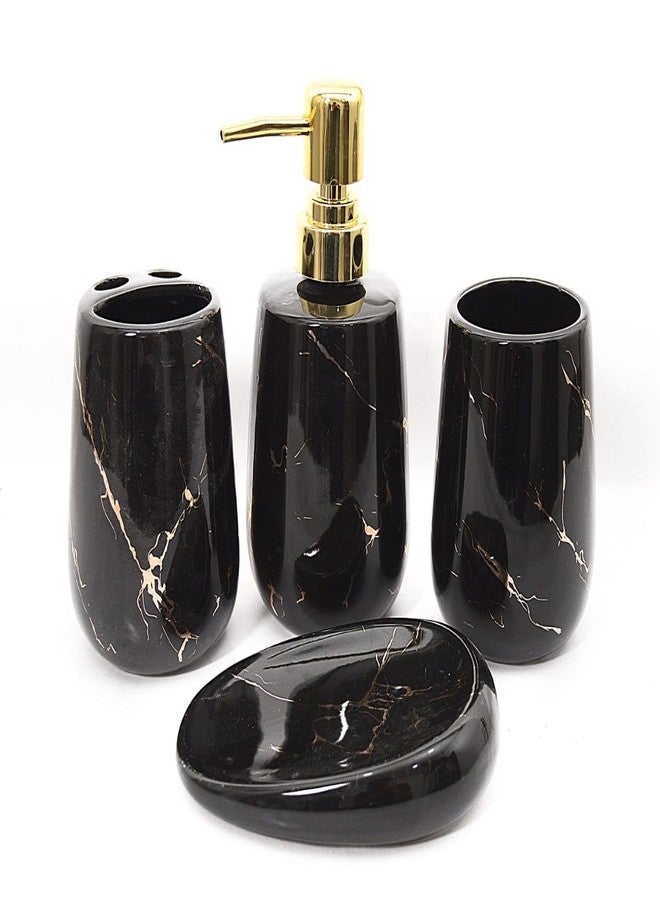 SKYWALK Ceramic Bathroom Set of 4 Pcs - Soap Dispenser, Beaker/Tumbler, Soap Dish, Brush Holder for Bathroom Décor and Home Gift Set