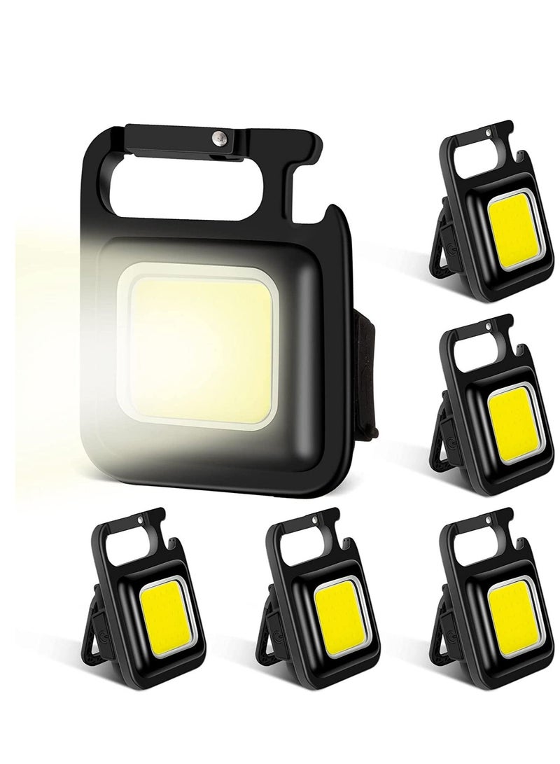 6 Pack COB Small Flashlights Bright Rechargeable Keychain Mini Flashlight 500 Lumens Pocket Flashlight with Folding Bracket Bottle Opener and Magnet Base 4 Light Modes Magnetic Work Light for Walking  - Image 1