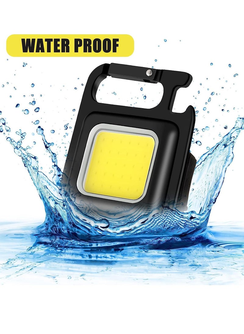 6 Pack COB Small Flashlights Bright Rechargeable Keychain Mini Flashlight 500 Lumens Pocket Flashlight with Folding Bracket Bottle Opener and Magnet Base 4 Light Modes Magnetic Work Light for Walking
