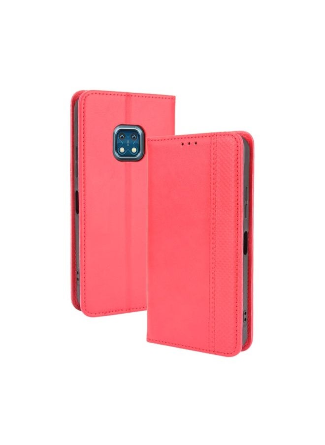 HuHa - Case Cover For For Nokia XR20 Magnetic Buckle Retro Crazy Horse Texture Horizontal Flip Leather Case with Holder & Card Slots & Photo Frame(Red) - Image 1